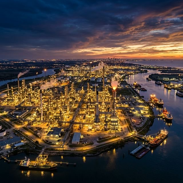 Oil refinery at twilight